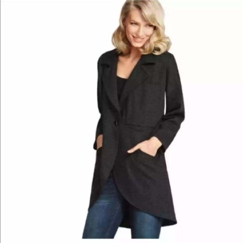 CAbi #994 sz large Lisbon Topper Jacket Cardigan Ponte Coat Sweater Gray